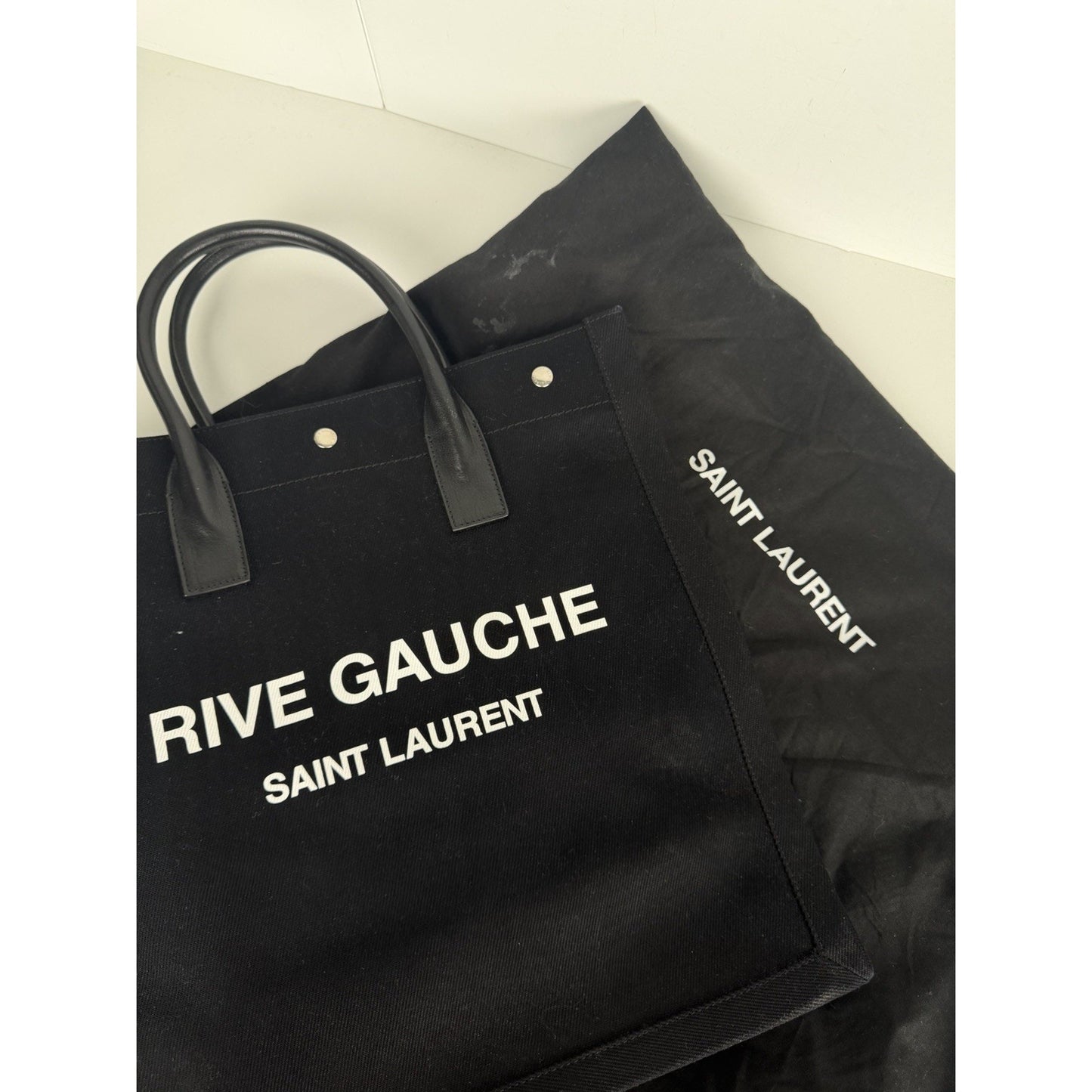 Saint Laurent Signature Rive Gauche Tote Bag Vertical in Black Canvas E-6