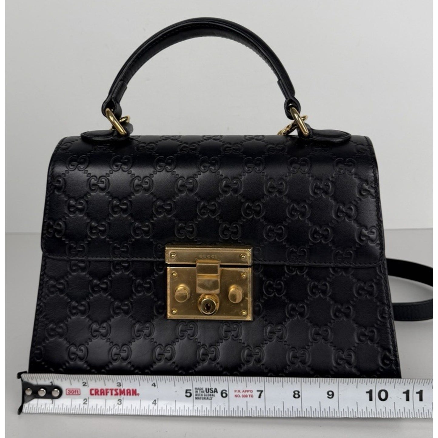 Gucci Padlock Small Bag in Black Embossed GG Leather Top Handle S