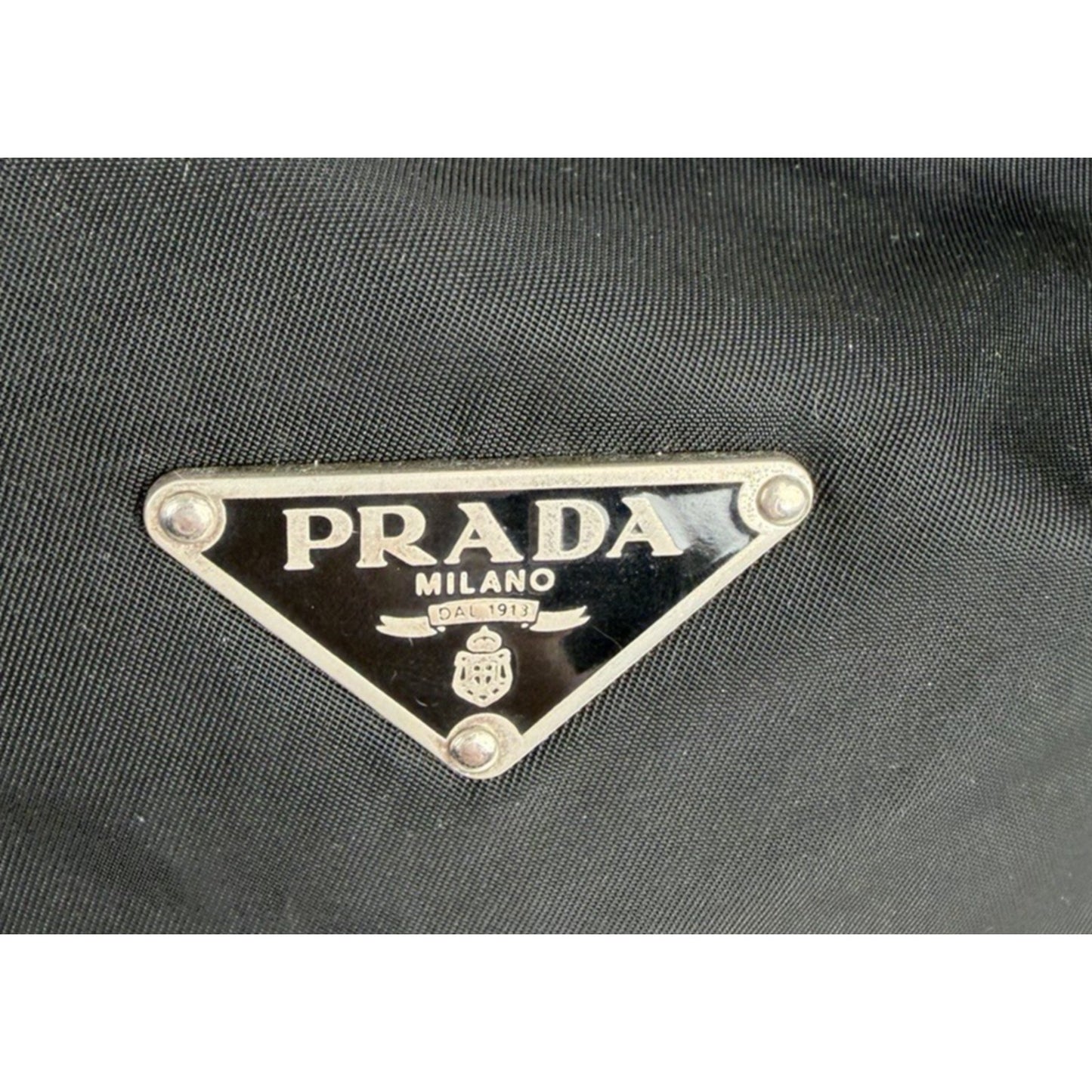 Prada Tessuto Nylon Shoulder Bag in Black Nylon with Leather Trim Vintage S08