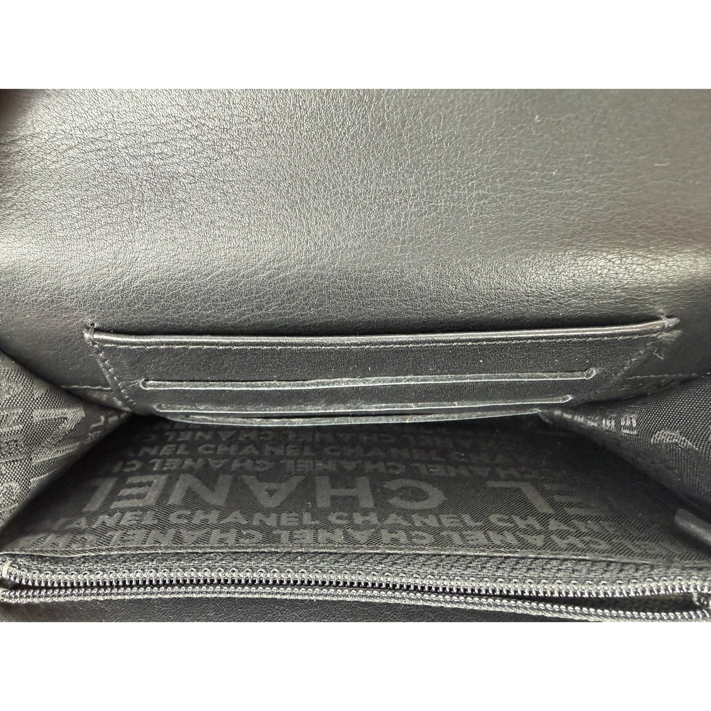 Chanel Embossed Lax Wallet in Black Lambskin Leather Vintage 2005-2006 K2
