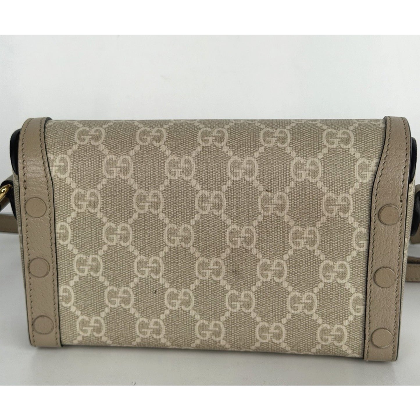 Gucci Horsebit 1955 Mini Bag in Beige and White GG Supreme Coated Canvas S