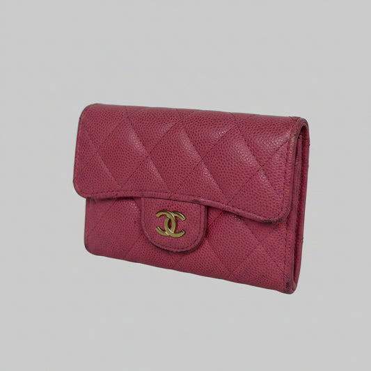 Chanel Caviar Pink Quilted Leather Flap Card Holder Wallet 2018-2019