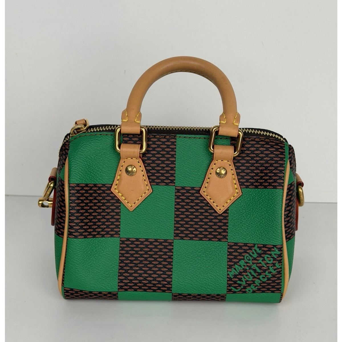 LAYAWAY: Louis Vuitton Nano Speedy Bandouliere in Damier Pop Green Canvas Microchipped B1 (Copy)