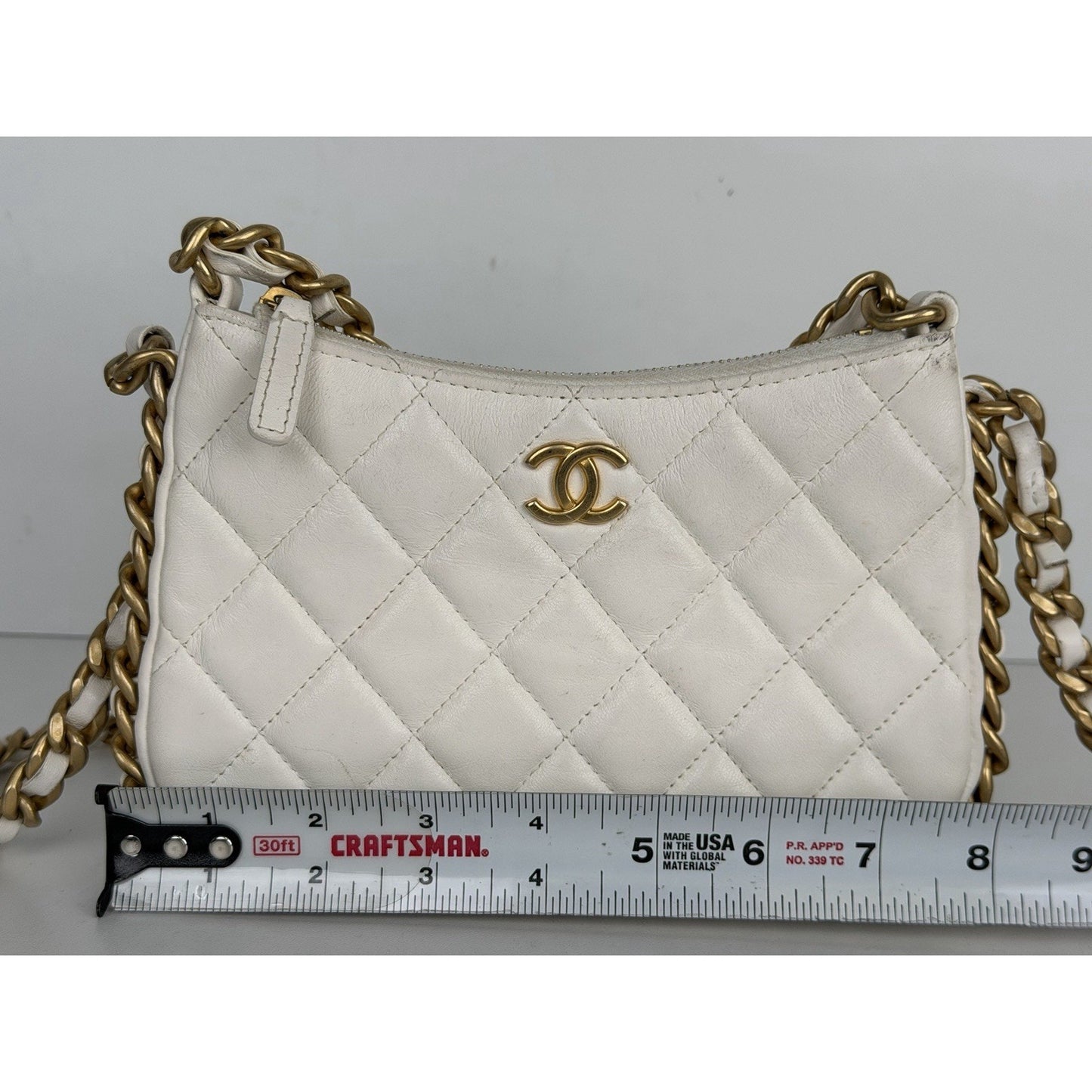 Chanel Lambskin Quilted Chain Around Top Handle Mini Bag White NFC D4