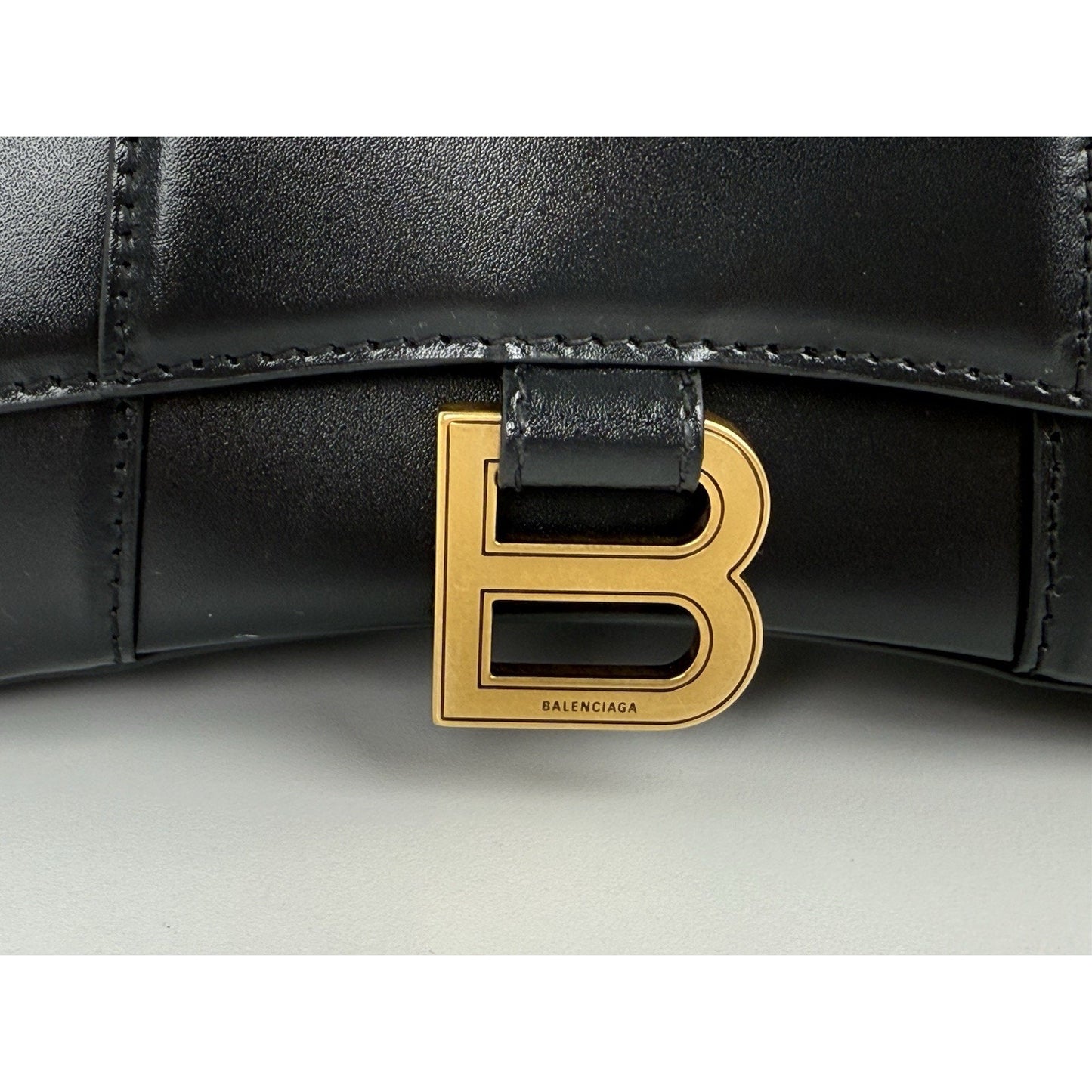 Balenciaga Hourglass XS Top Handle Bag Black Leather with Silver Hardware