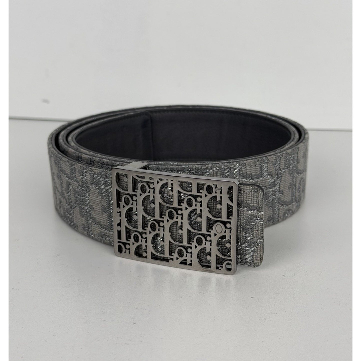 Christian Dior Jacquard Oblique Cosmo Belt Grey Canvas Body CD Logo Buckle