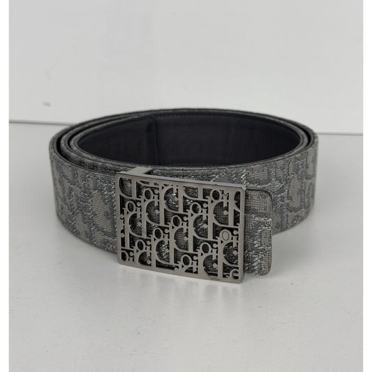Christian Dior Jacquard Oblique Cosmo Belt Grey Canvas Body CD Logo Buckle