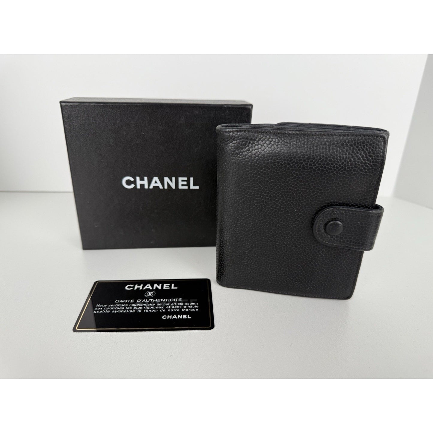 Chanel Vintage Timeless CC Compact Black Caviar Leather Women's Wallet
