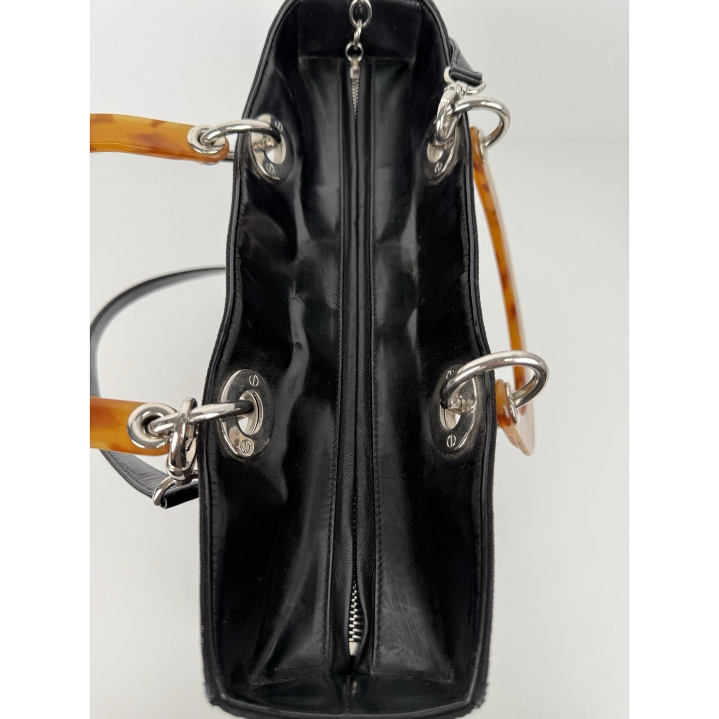 Christian Dior Large Lady Dior Tote in Canvas with Amber Handles