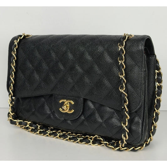 Chanel Classic Caviar Jumbo Double Flap Bag in Black Leather 2009-2010 U1