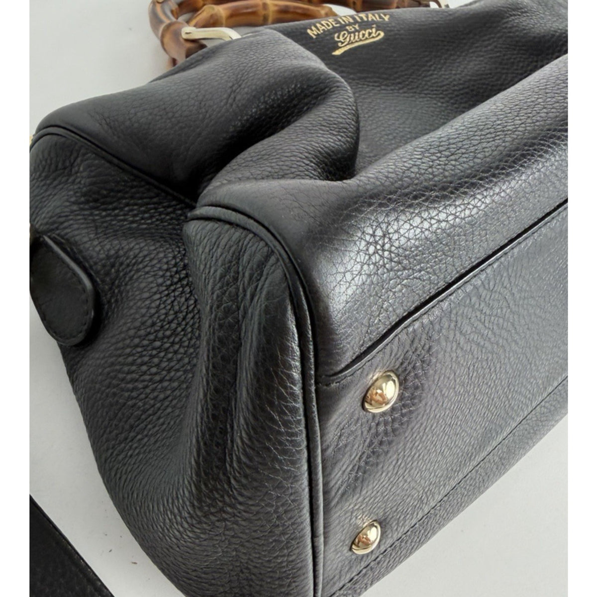 Gucci Bamboo Shopper Boston Medium Bag in Black Curved Bamboo Top S