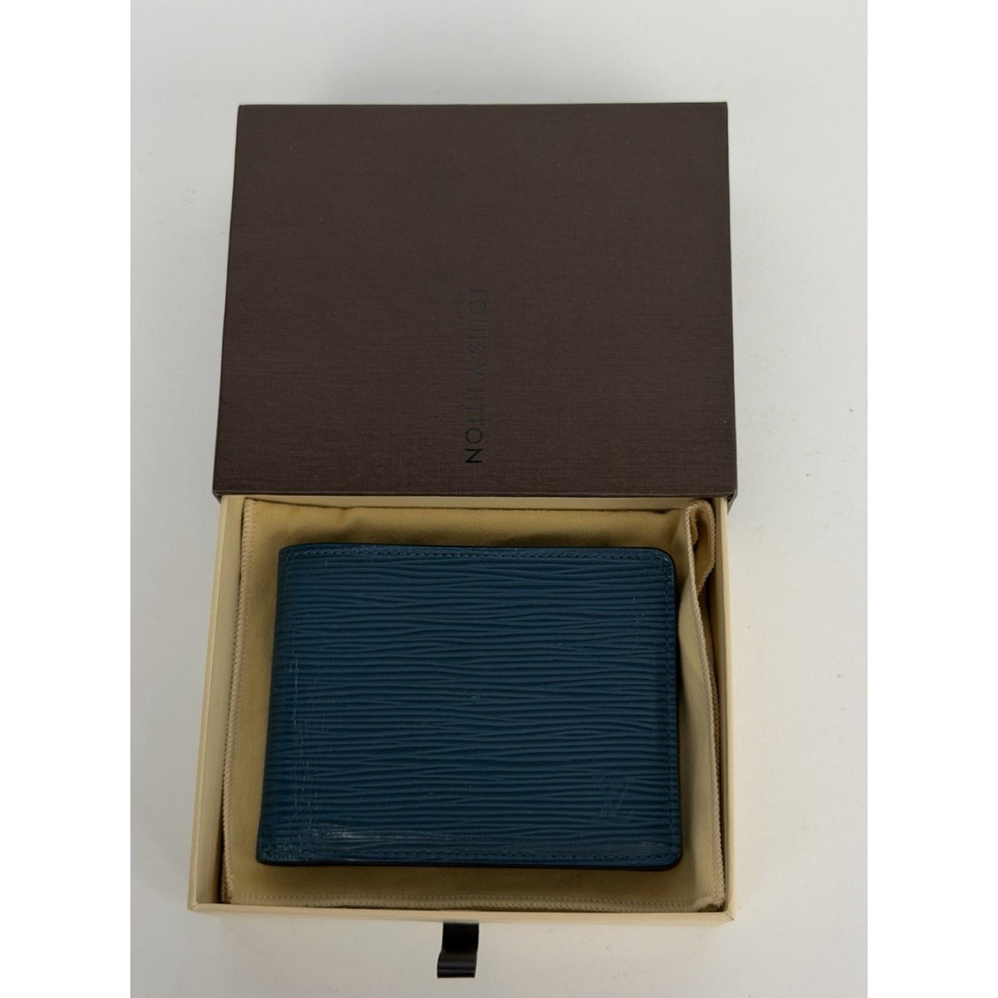Louis Vuitton Multiple Wallet Textured Epi Leather in Navy Blue LV Logo 2016