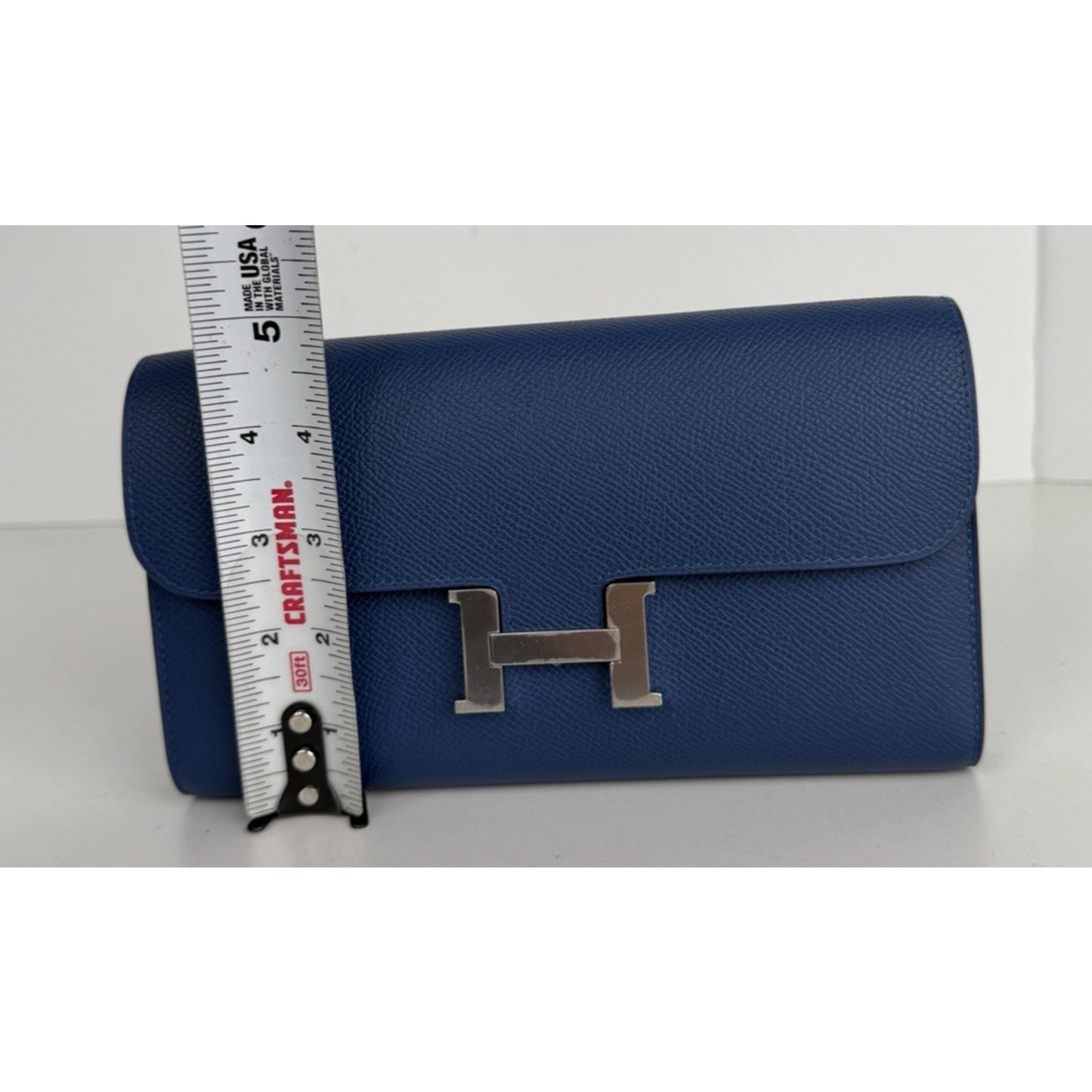Hermes Constance To Go Long Wallet Bag in Blue Epsom Leather Silver-Tone HW D-6