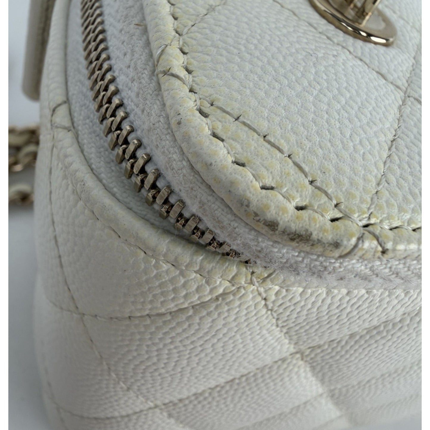 Chanel Vanity Case with Chain Small White Quilted Leather & Diamond Pattern D4