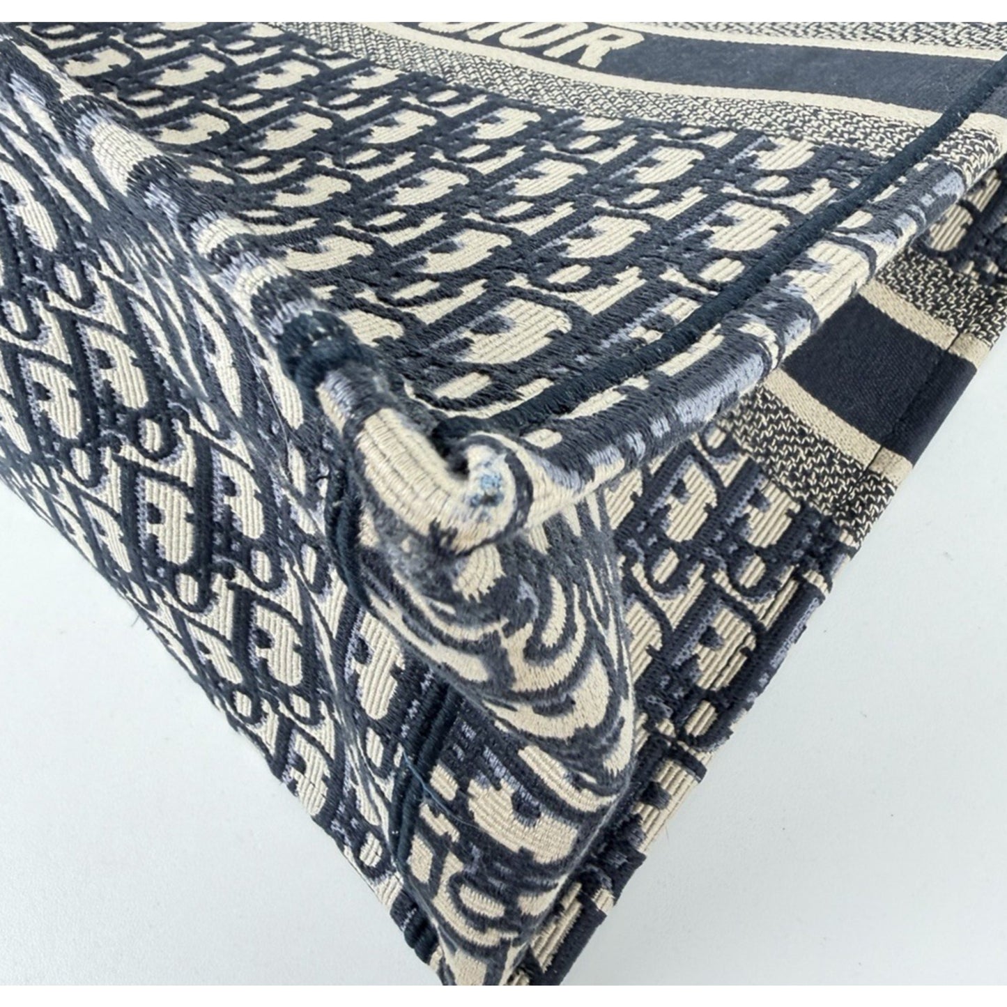 Christian Dior Oblique Book Tote Large Bag in Blue Beige Embroidered Canvas B9