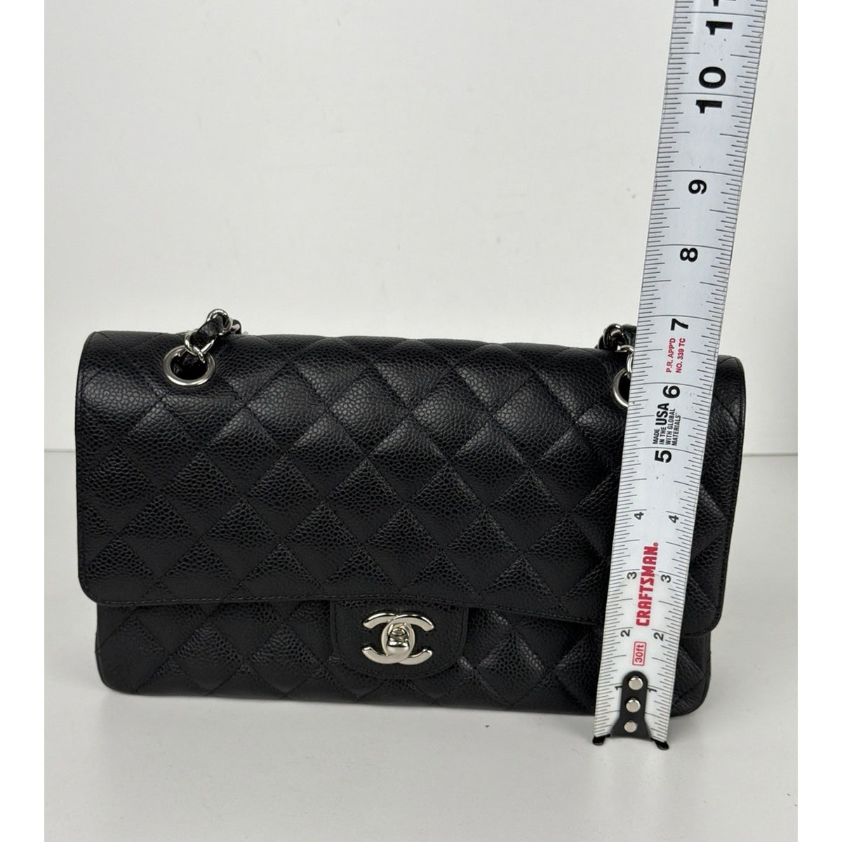Chanel Classic Double Flap Shoulder Bag Medium in Black Caviar Leather 2012 D-04