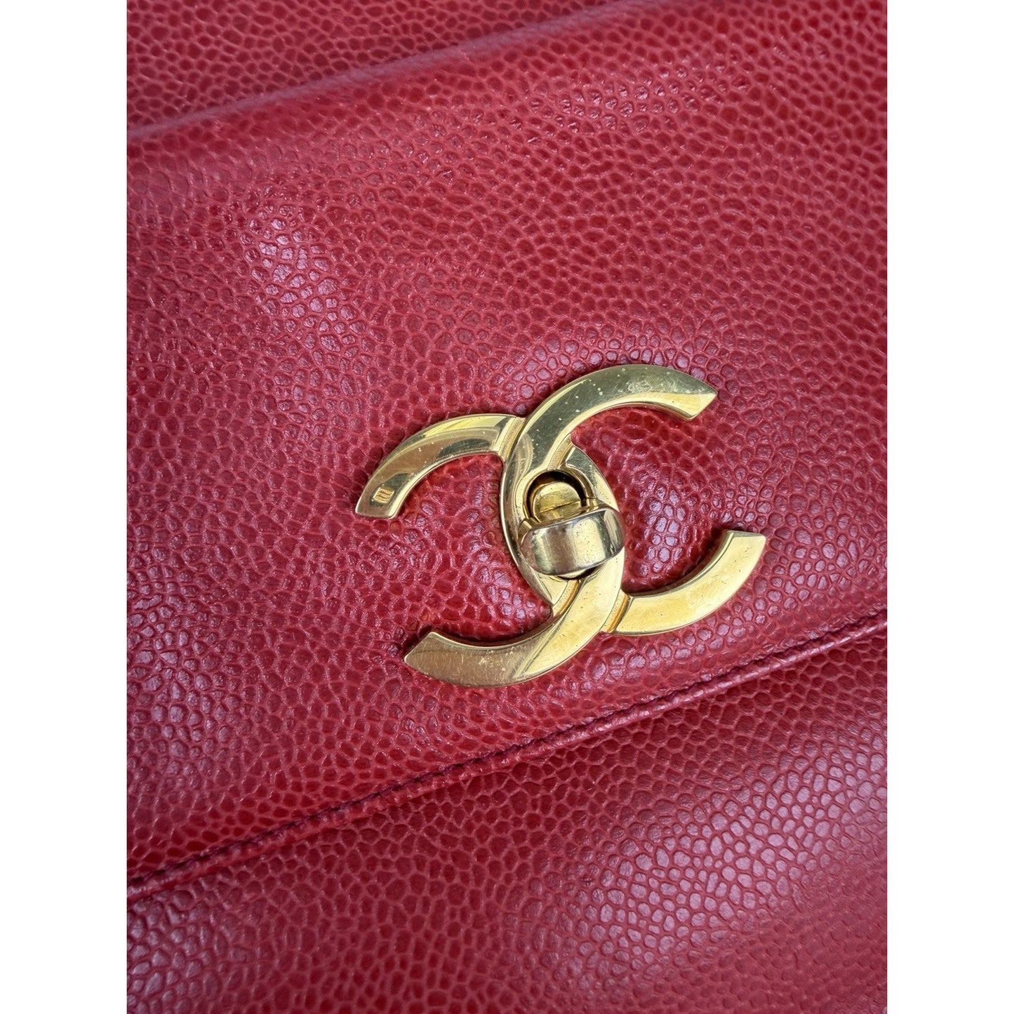 Chanel Outside Flap CC Pocket Tote Bag Vintage Red Caviar Leather 1994–1996 F1