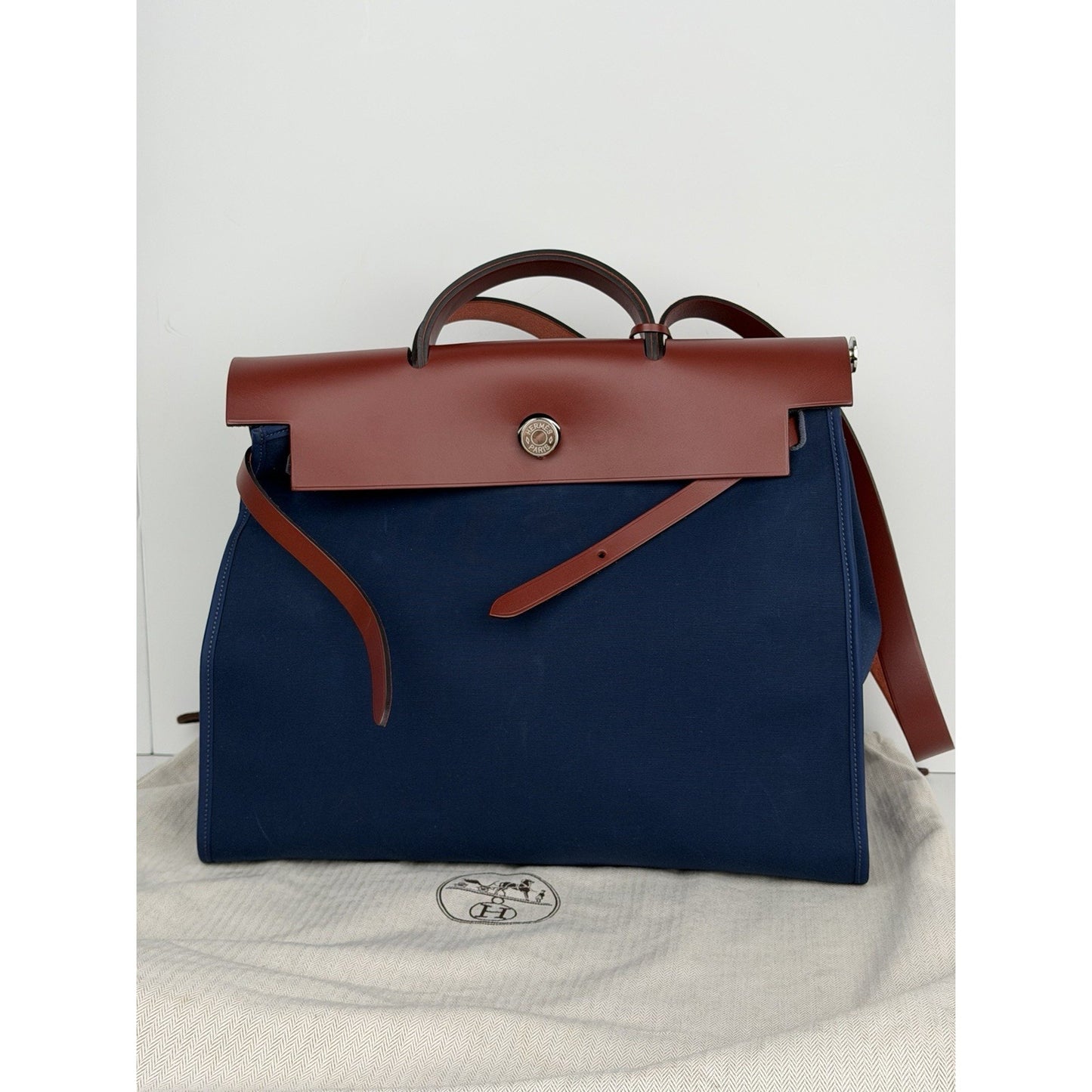 Hermes Herbag Zip 39 MM Toile Vache Hunter Navy Canvas and Leather Trim 2015 D6