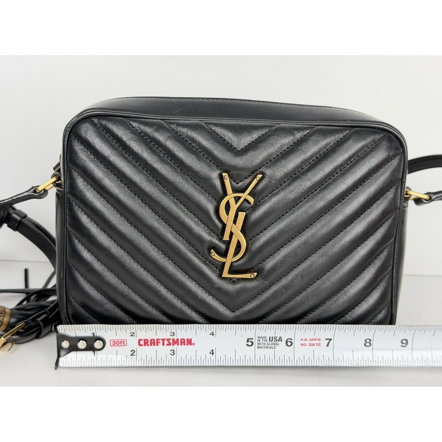 Saint Laurent Lou Camera Bag Medium Chevron Quilted Black Calfskin Leather D9
