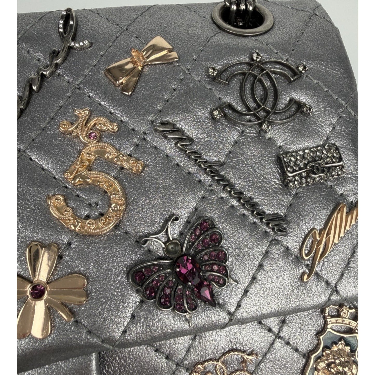 Chanel Lucky Charms 2.55 Reissue Double Flap Bag Metallic Silver 2006-2008 U3