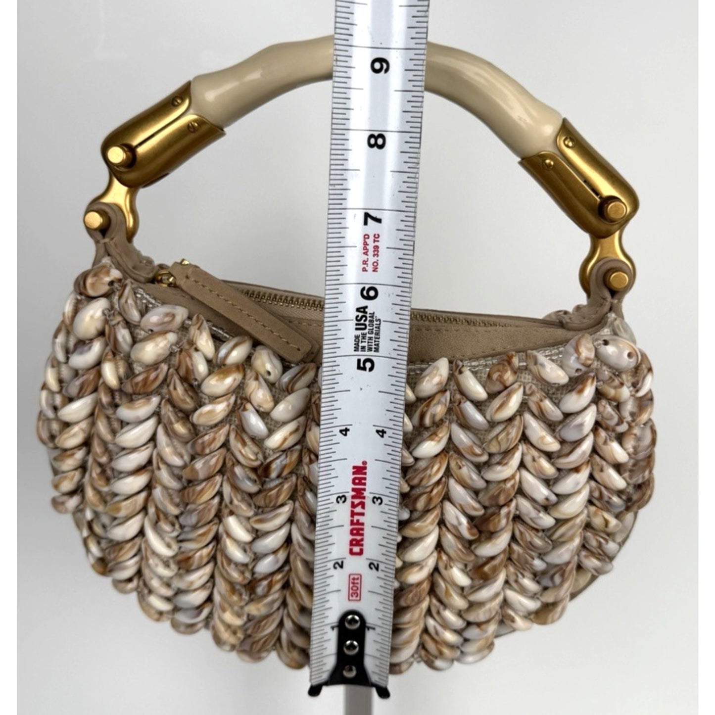 Balmain Ebene Mini Bag with Resin Top-Handle Beaded with Shell Embellishments E5