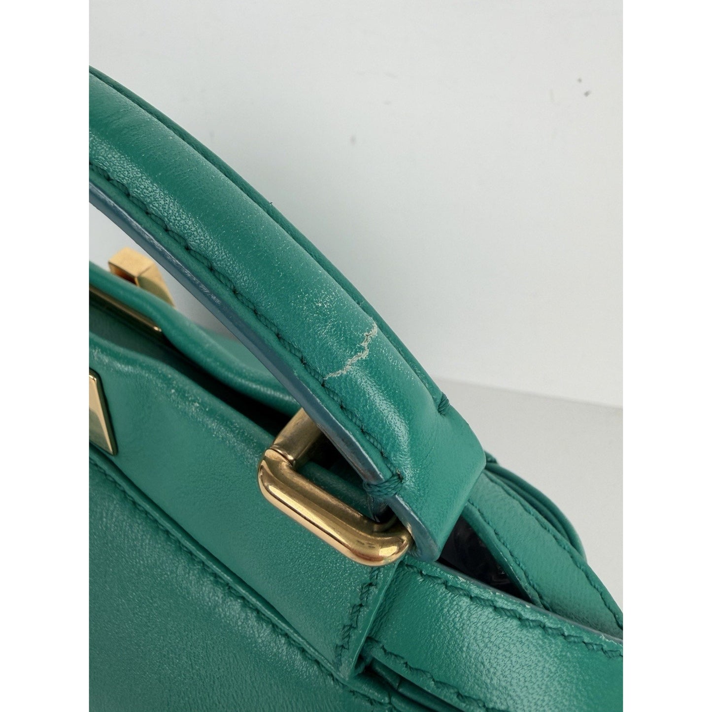 Fendi Peekaboo Handbag Mini in Emerald Green Leather & Gold Hardware S-07