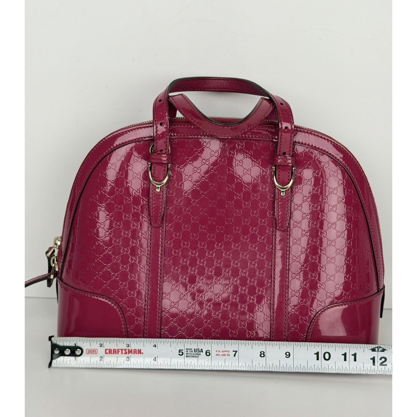 Gucci Microguccissima Nice Dome Top Handle Bag Small Fuchsia Patent Leather S01