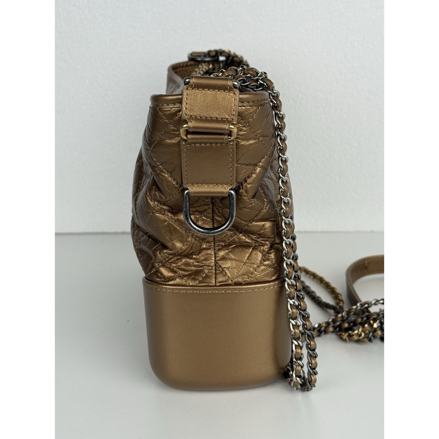 CHANEL Gabrielle Hobo Bag Quilted Gold Calfskin Gold Silver Hardware