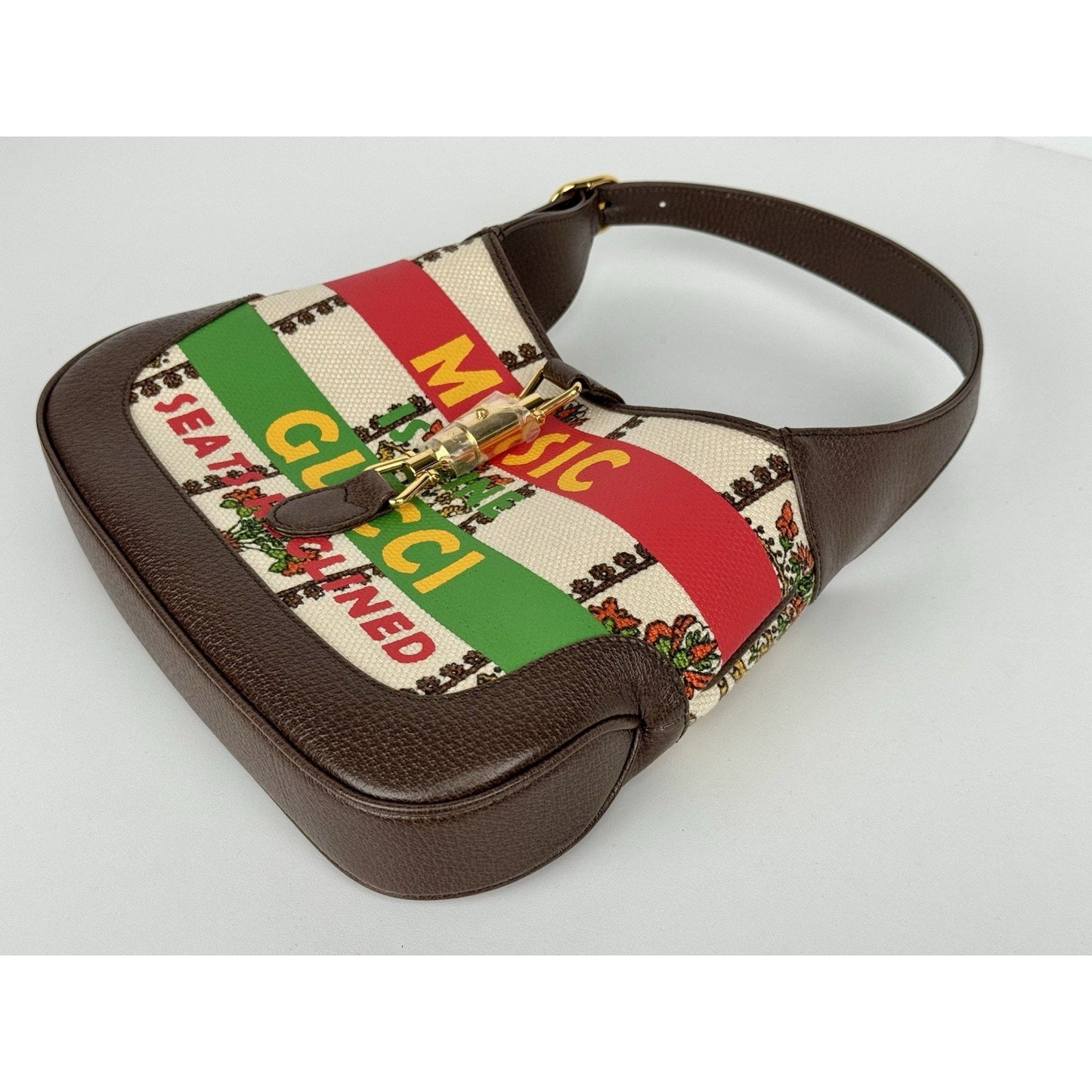 Gucci Jackie 1961 Small 100 Centennial Music Bag Canvas Leather Gold HW B-9