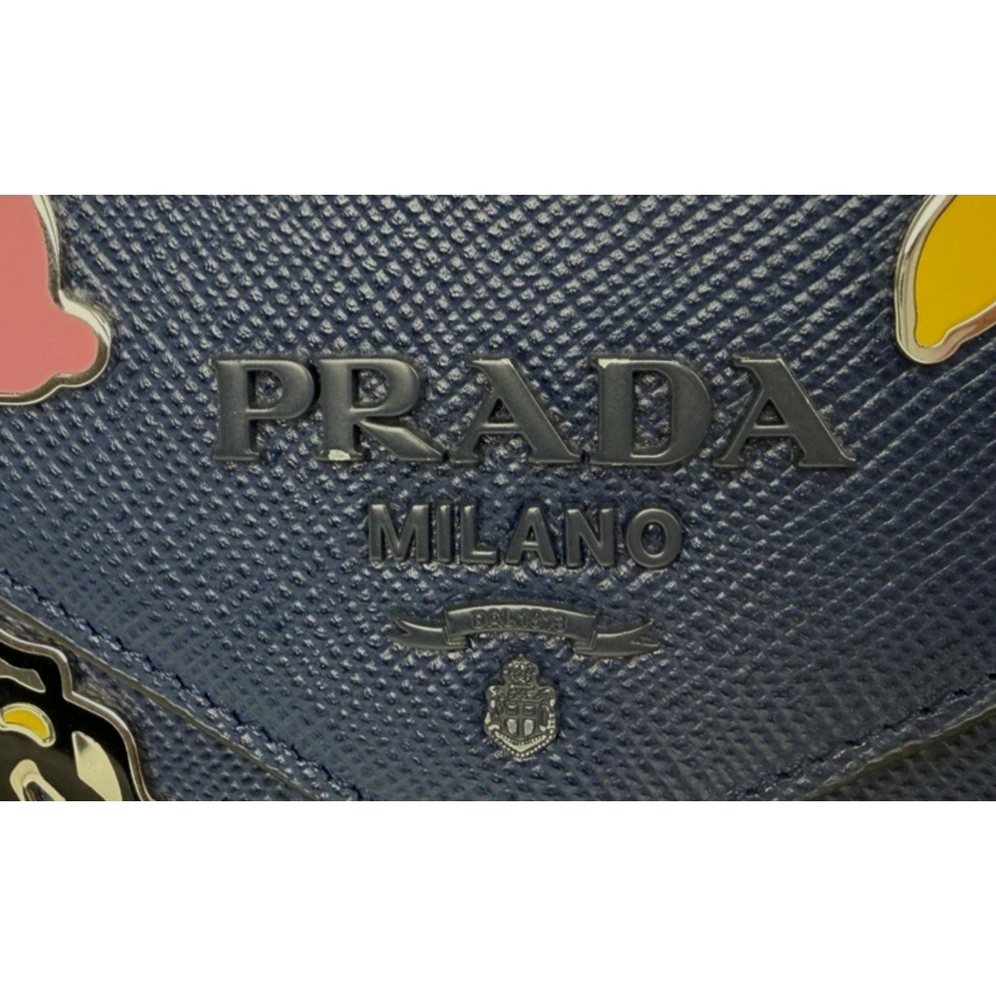Prada Saffiano Cuir Leather Shoulder Bag Monochrome Small Metal Patches S-03