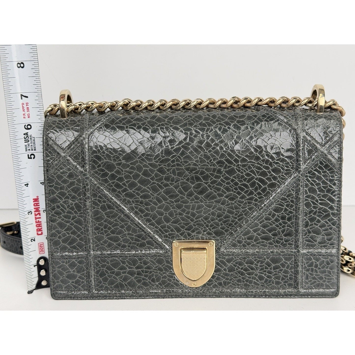 Christian Dior Diorama Medium Flap Bag Crackled Deerskin Leather S05