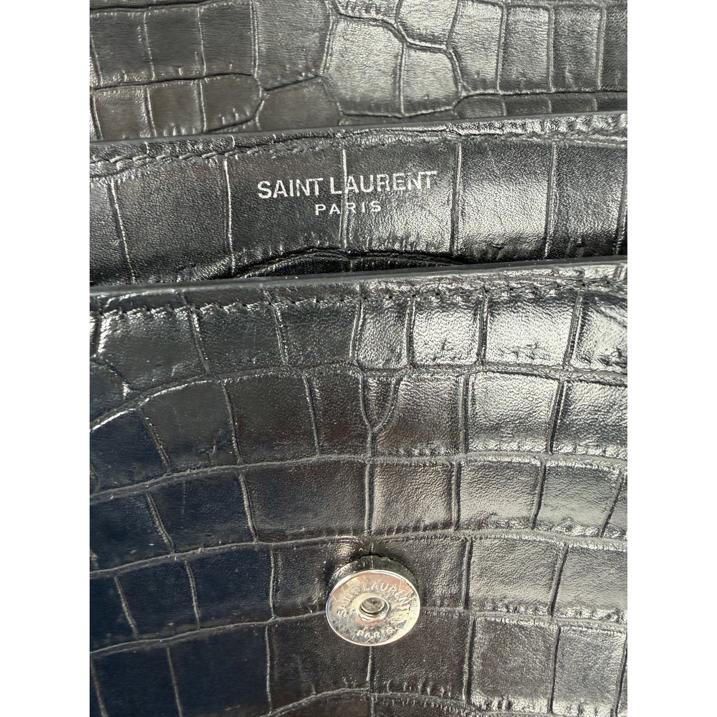 Saint Laurent Sunset Shoulder Bag Medium in Black Crocodile-Embossed Leather B-6