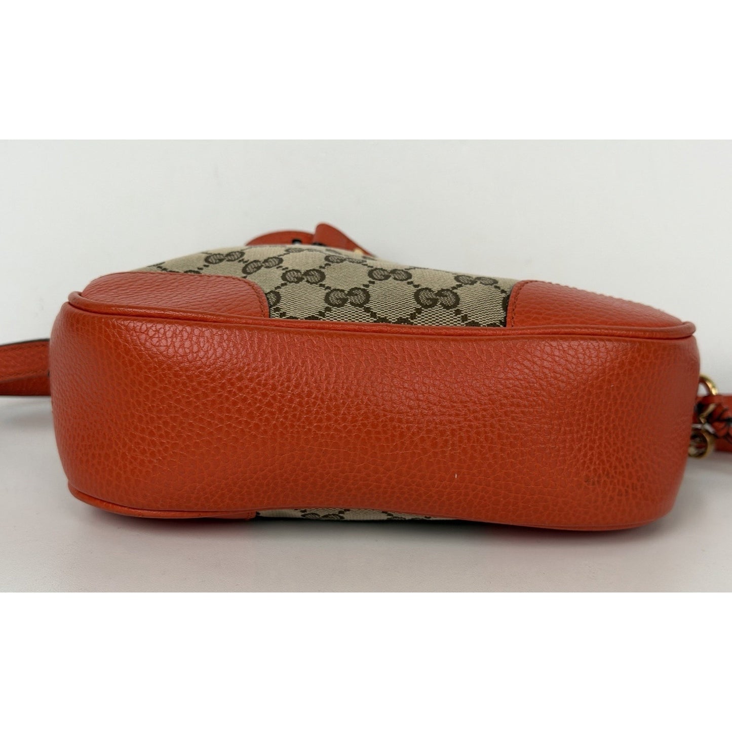 Gucci Bree Camera Bag Beige&Ebony GG Monogram Canvas & Orange leather Trim S11