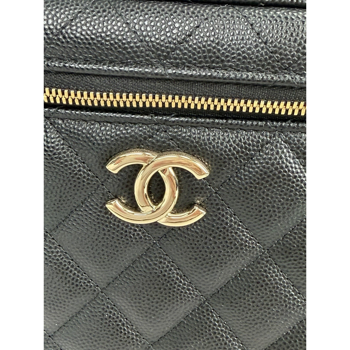 Chanel Vanity Case Top Handle Crossbody Bag Black Quilted Caviar Leather NFC F3