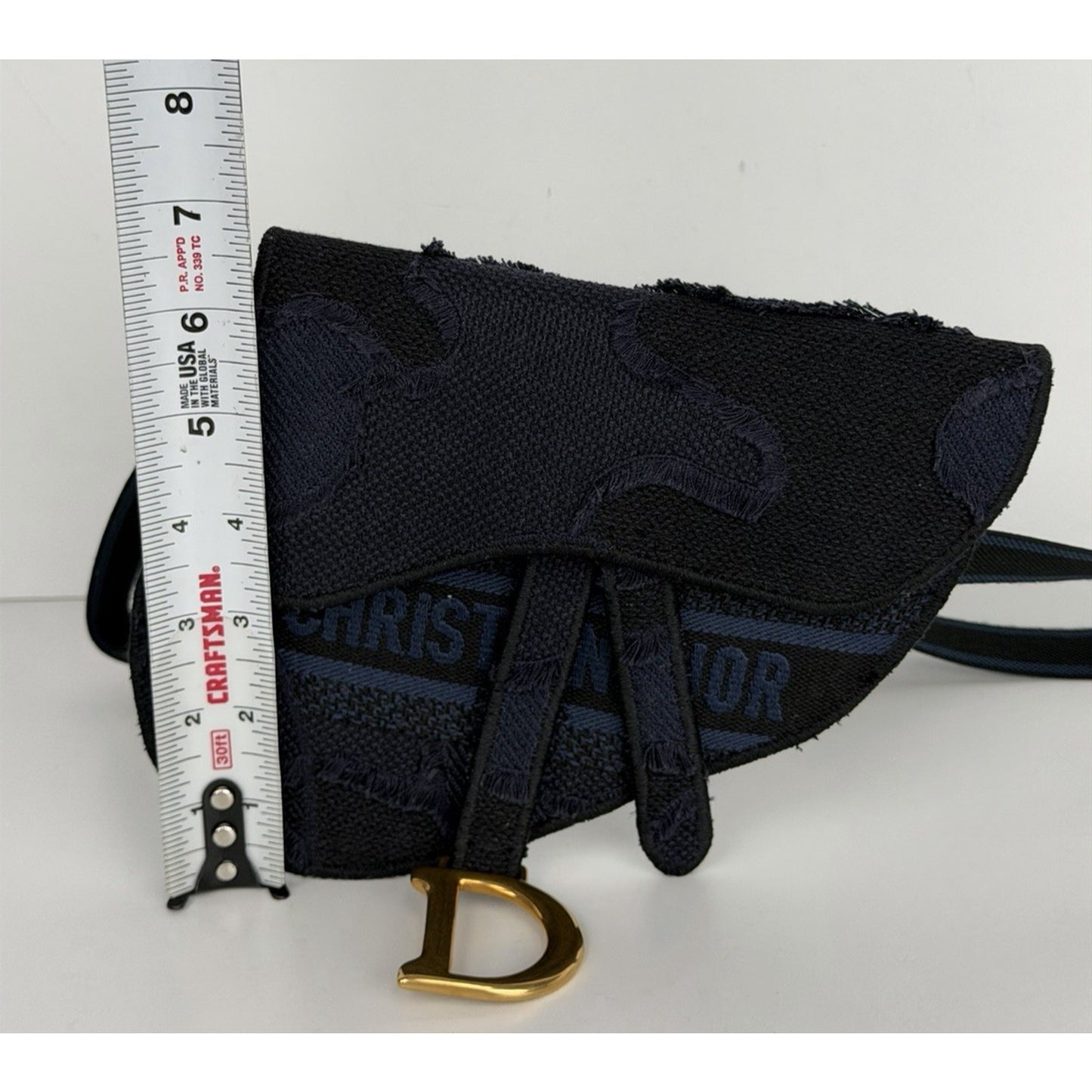 Christian Dior Saddle Belt Bag Mini Canvas Embroidered Camouflage in Blue S07