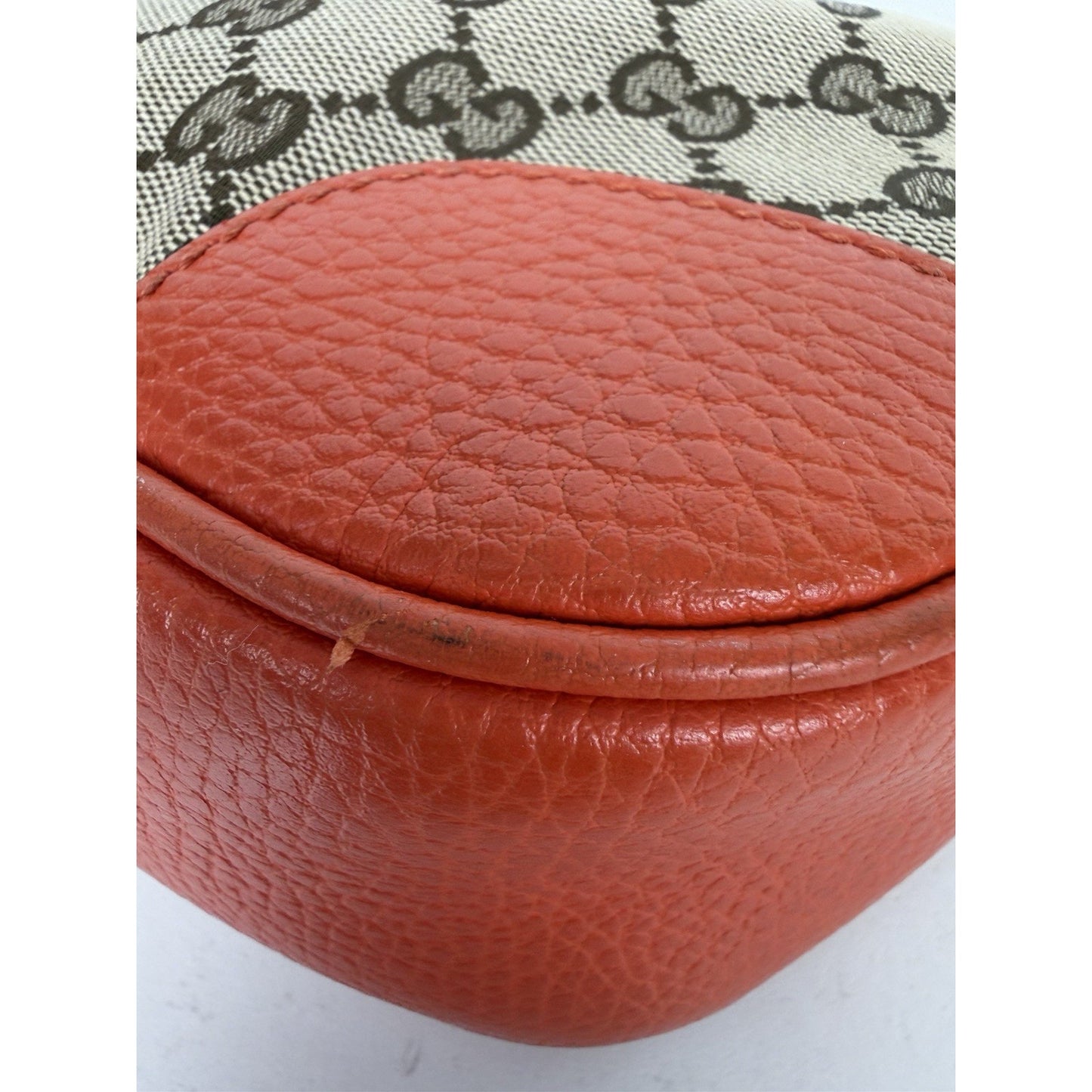 Gucci Bree Camera Bag Beige&Ebony GG Monogram Canvas & Orange leather Trim S11