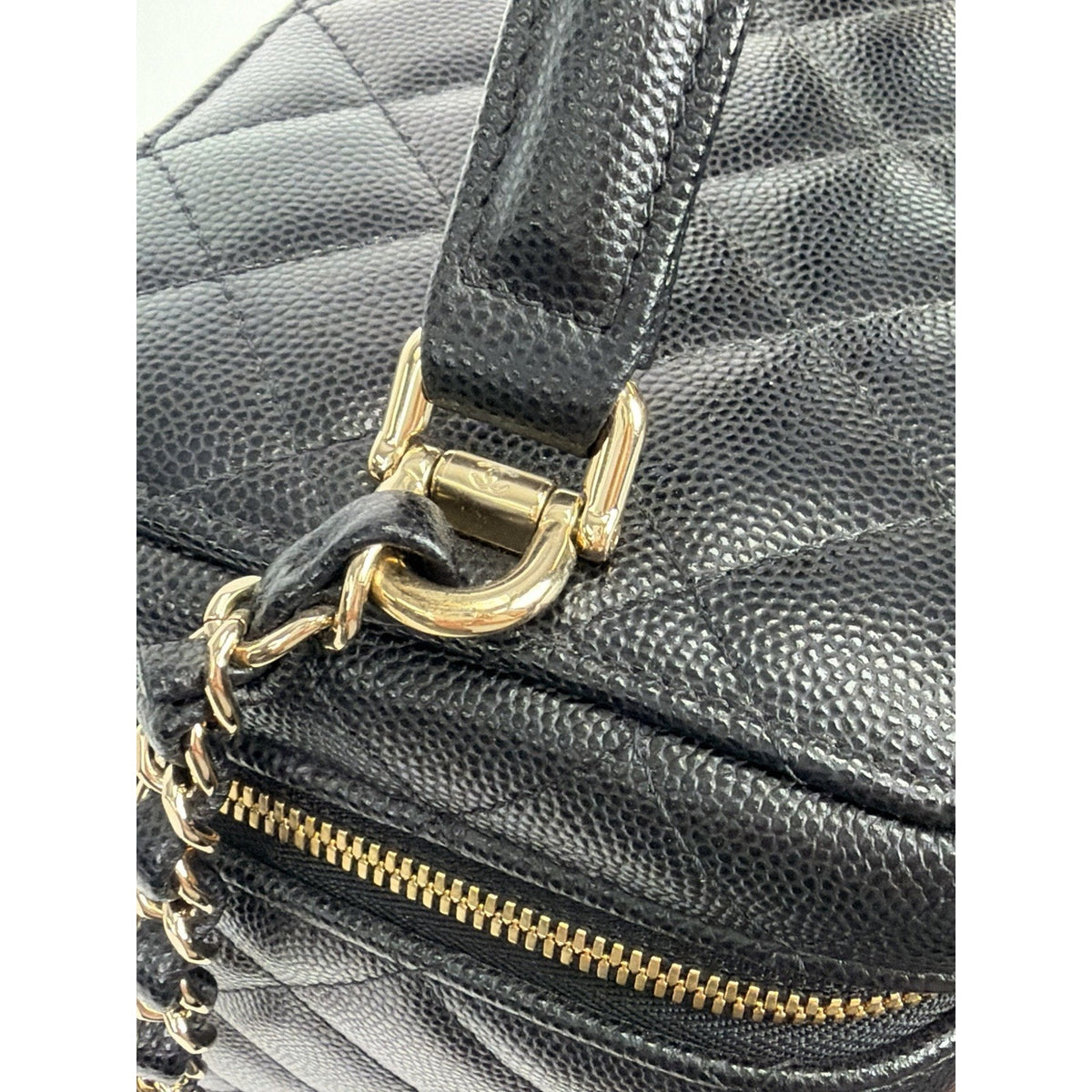 Chanel Vanity Case Top Handle Crossbody Bag Black Quilted Caviar Leather NFC F3