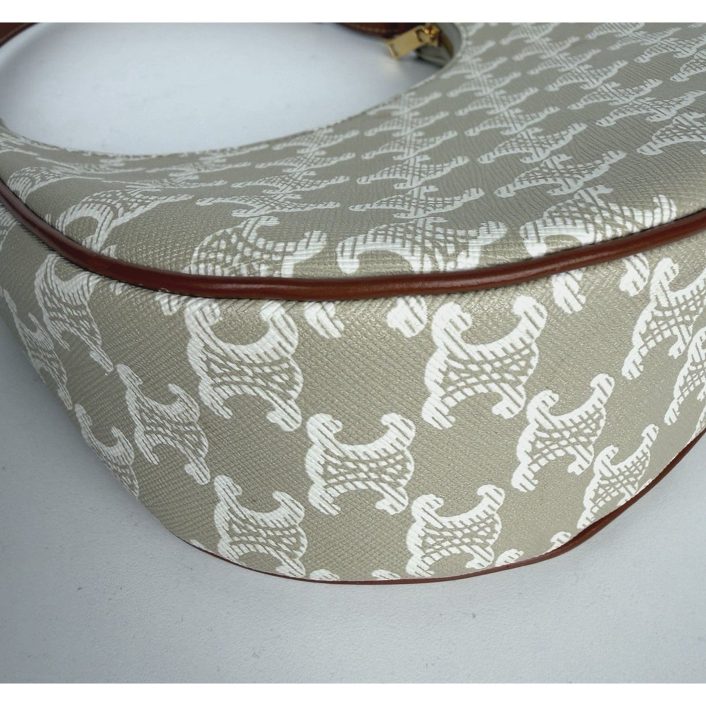 Celine Triomphe Ava Shoulder Bag Beige Coated Canvas with Brown Leather Trim S08