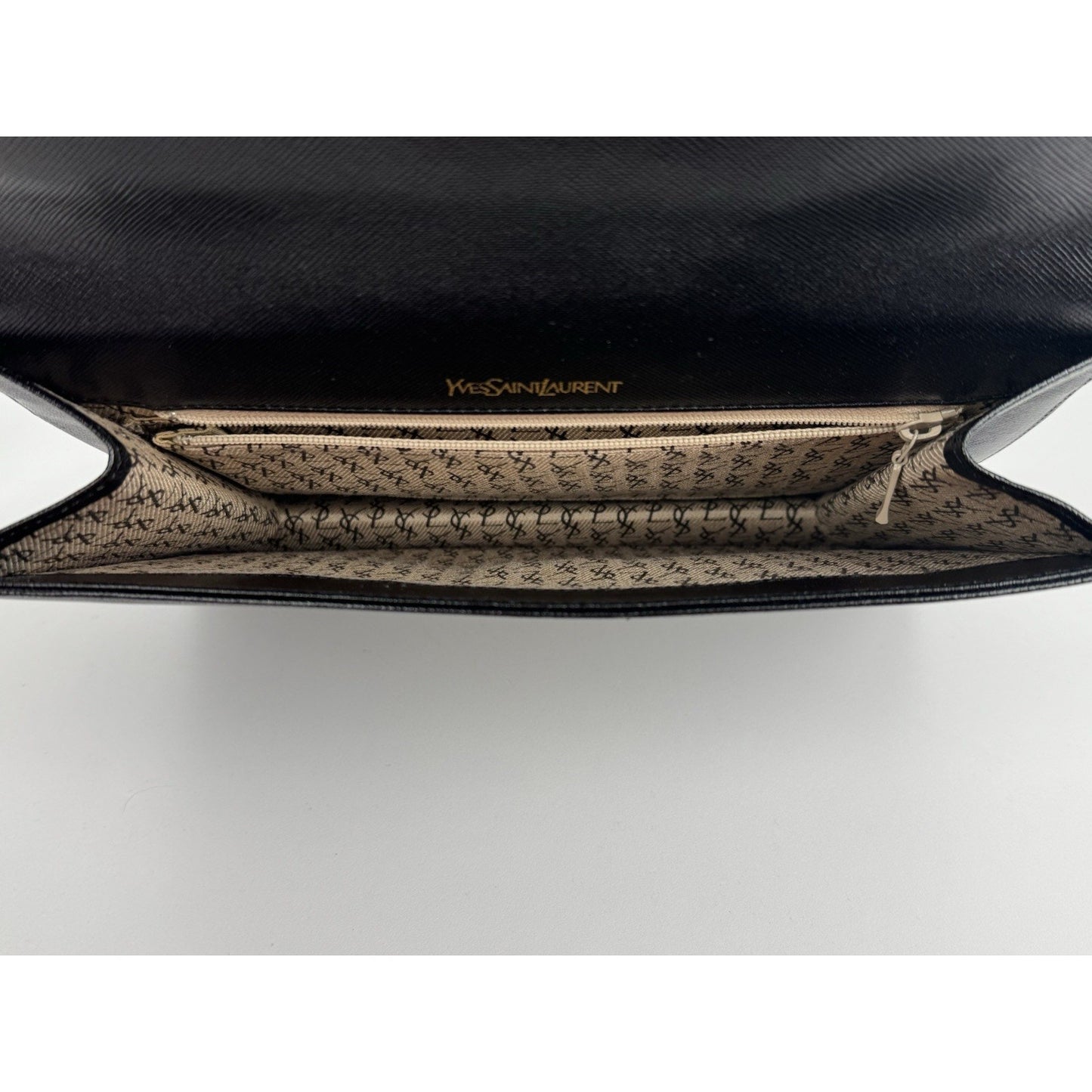 Yves Saint Laurent YSL Black Textured Leather Gold-Tone Flap Clutch Bag C-5