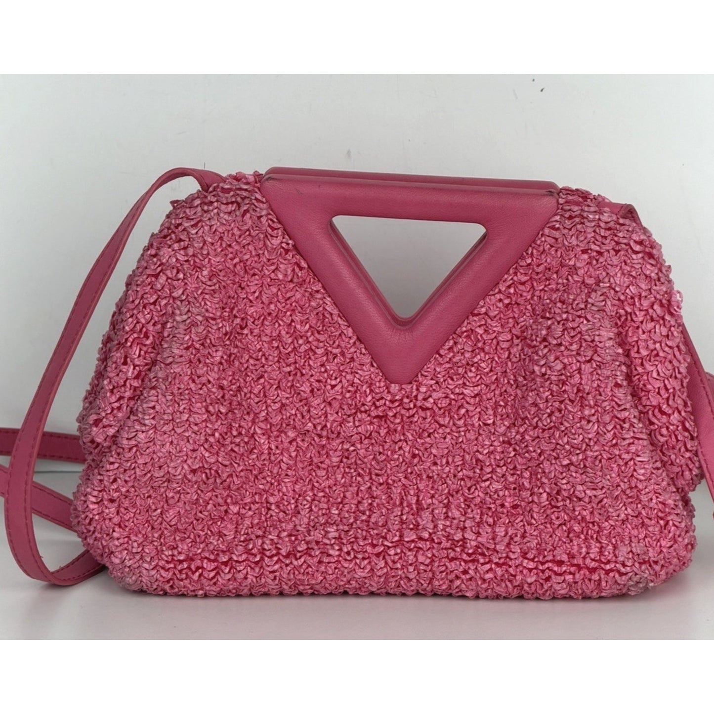 Bottega Veneta Boucle The Point Top Handle Bag Small in Pink Curly Raffia S19