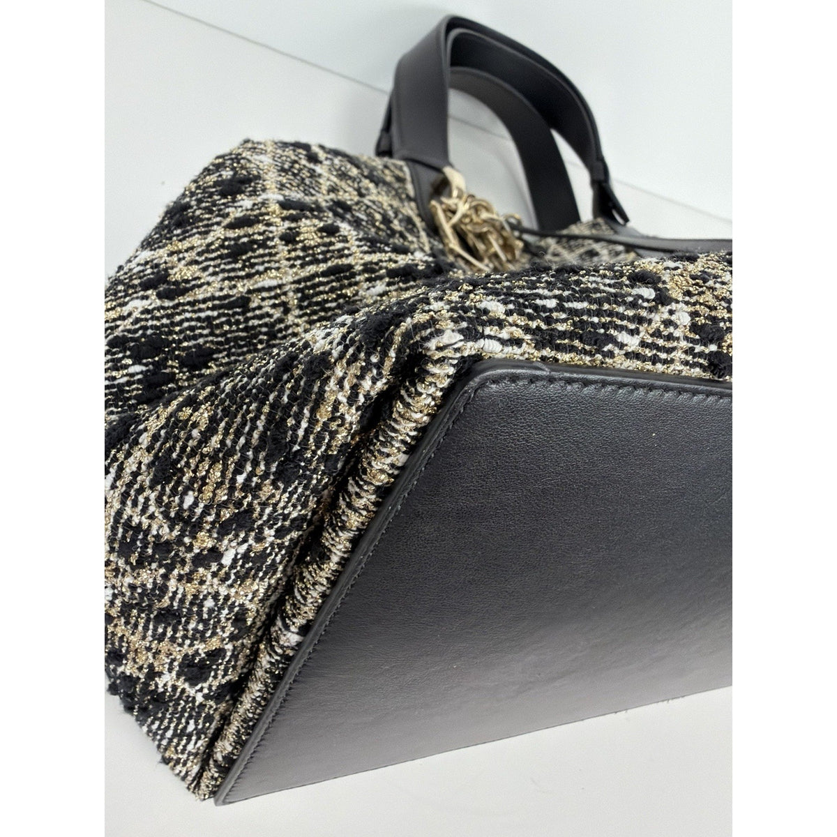 Dior Toujours Top Handle Bag Medium in Black White & Gold Cannage Tweed 2024 F-3