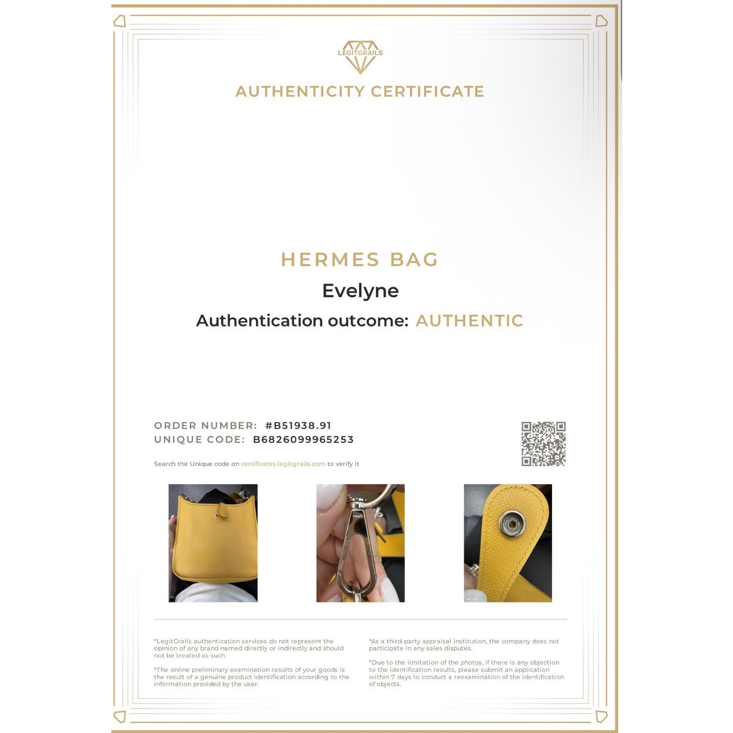 Hermès Evelyne Petit Modèle (PM) Yellow/Mustard Women's Crossbody Bag