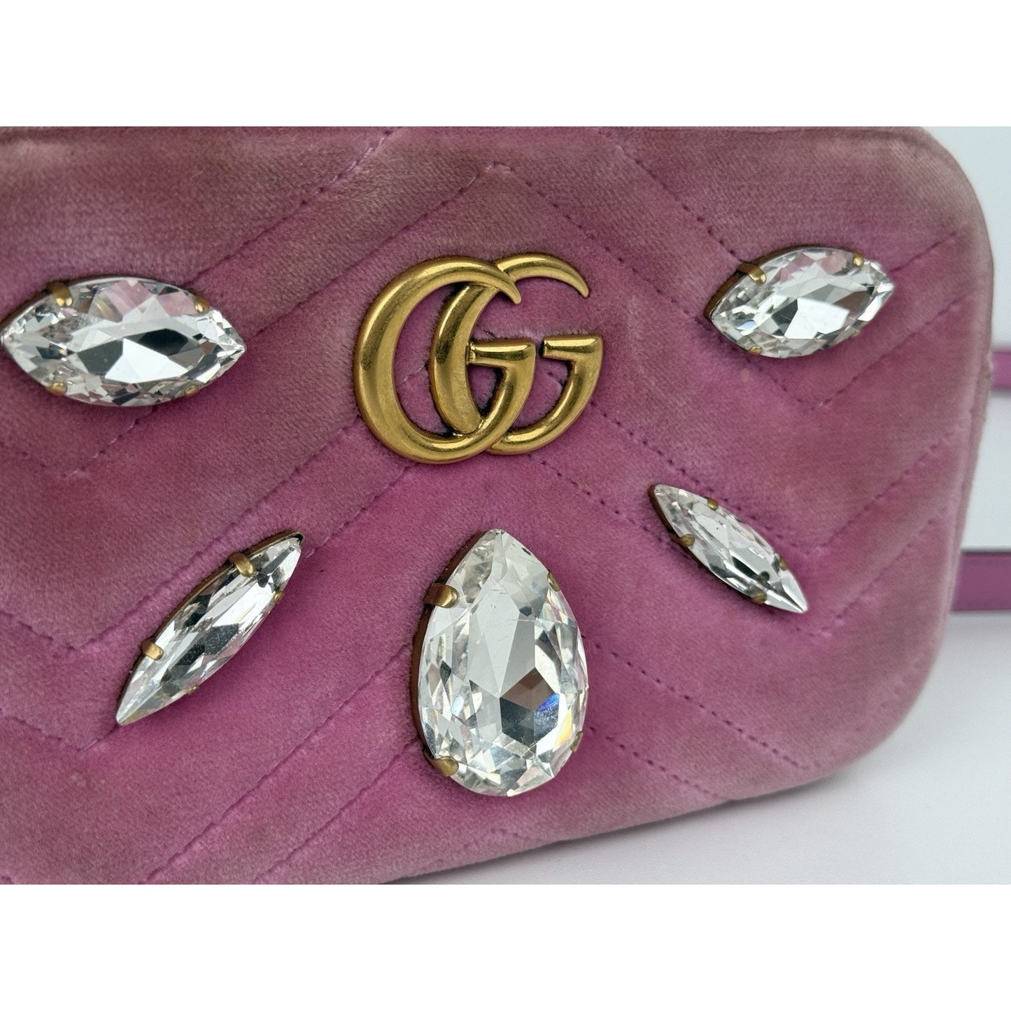 GUCCI Shoulder Bag GG Marmont Velvet Quilted Velour Pink