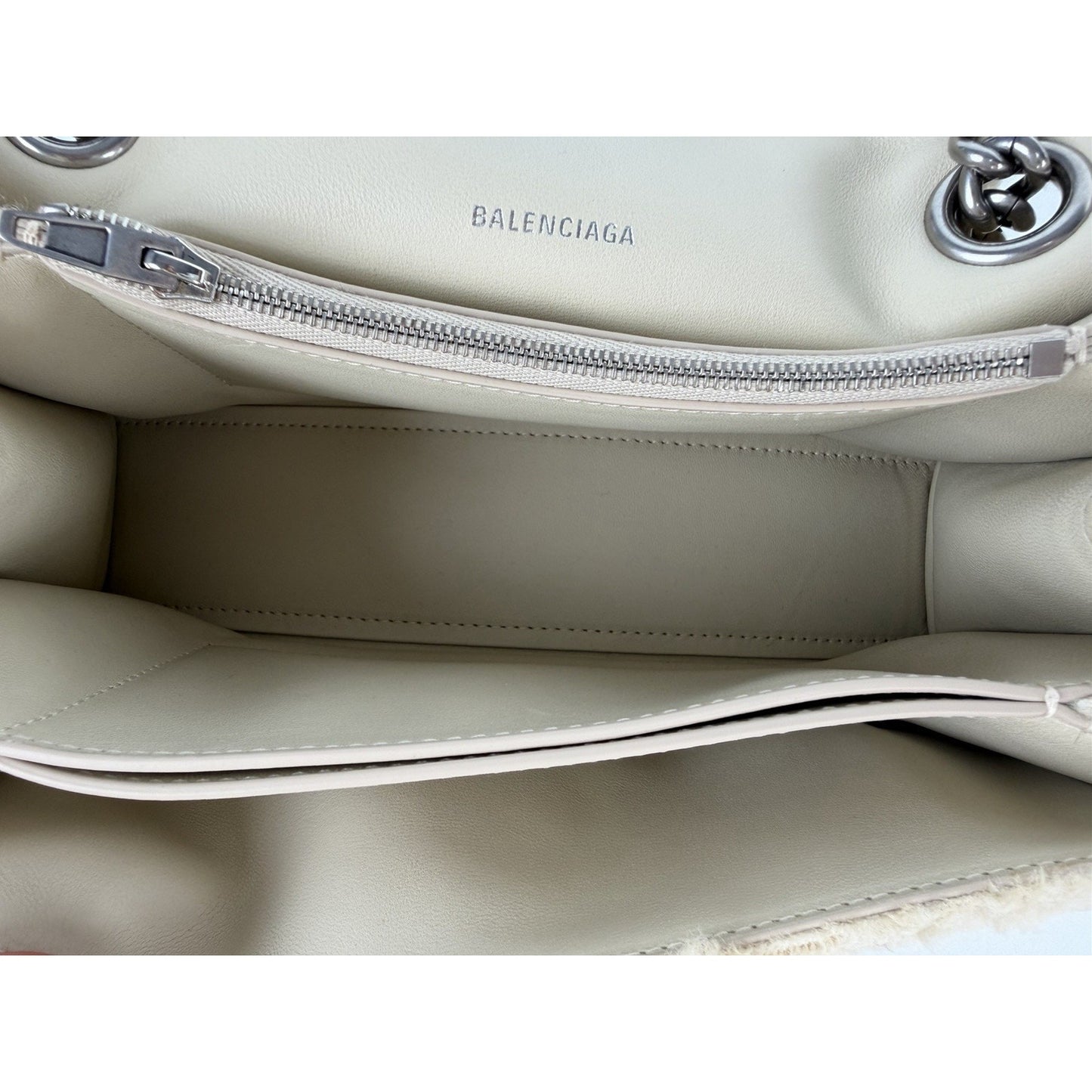Balenciaga Hourglass Chain Shoulder Bag Small in Beige Curly Faux Shearling C-9