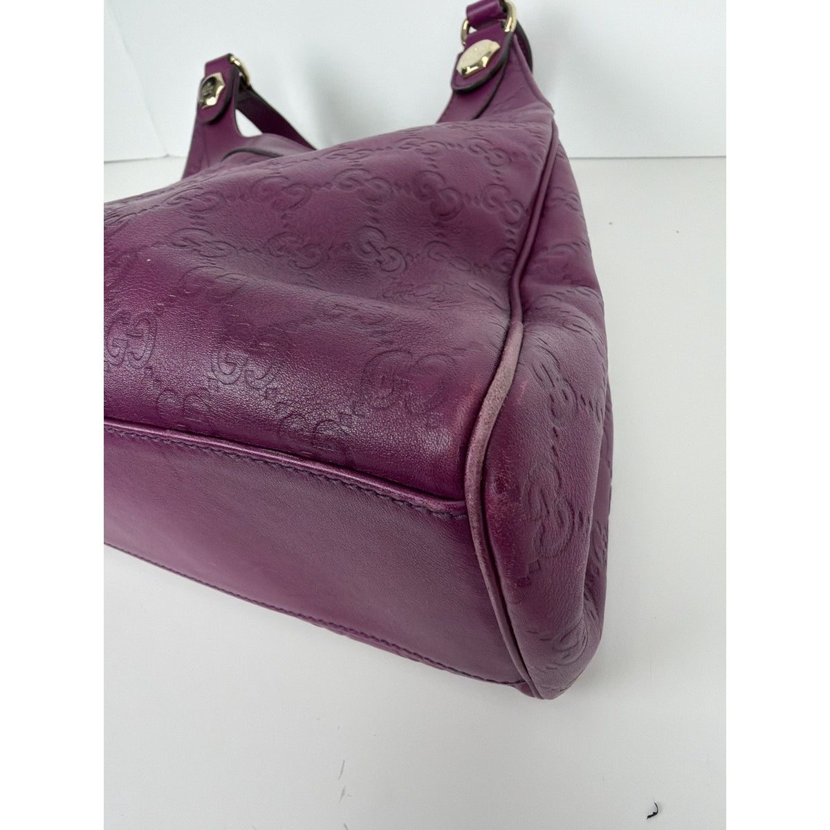 Gucci Charmy Hobo Shoulder Bag in Purple Guccissima Leather Silver Hardware S-05