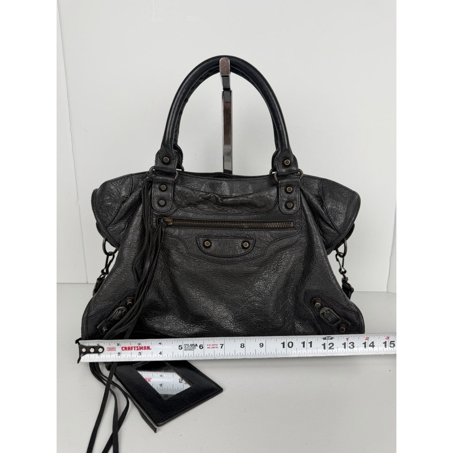 Balenciaga Classic The City Studded Handbag Medium in Dark Gray Leather S07