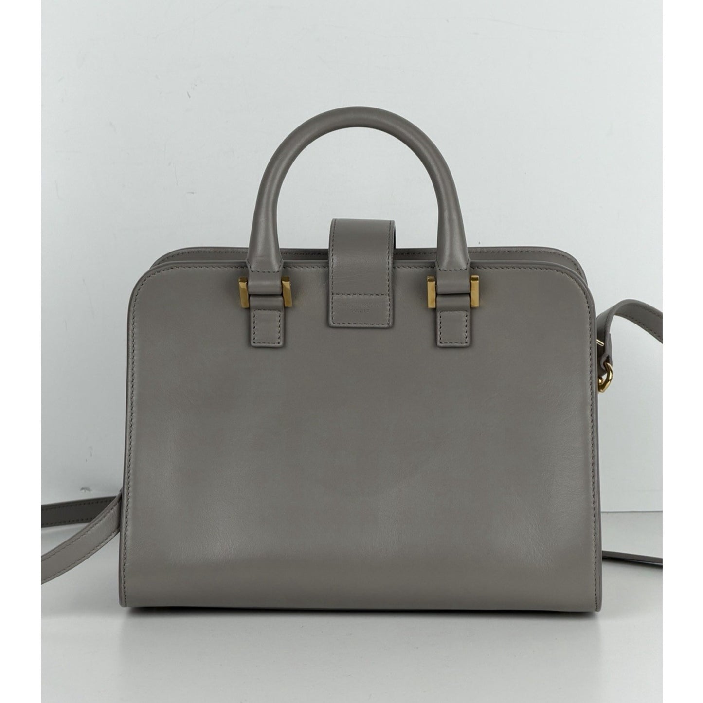 Saint Laurent Baby Monogram Downtown Cabas Bag in Gray Calfskin Leather S-19