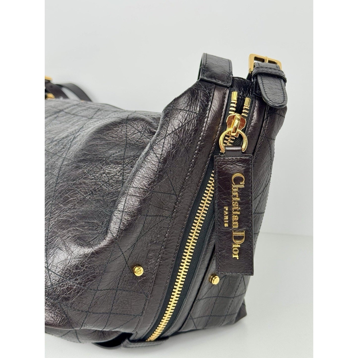 Christian Dior D-Journey Bag Eggplant Crinkled Calfskin Gold Hardware