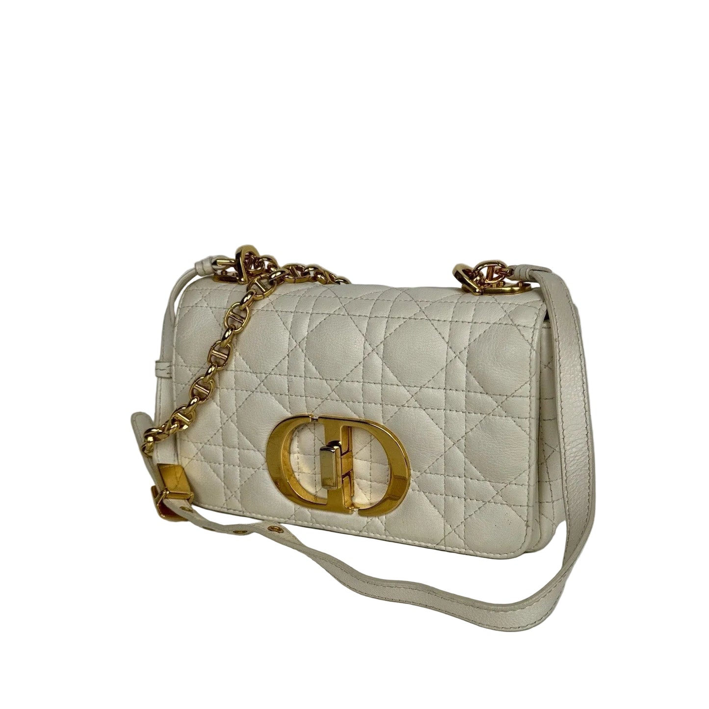 Dior Caro Bag in White Supple Leather with Gold Tone Hardware E-3