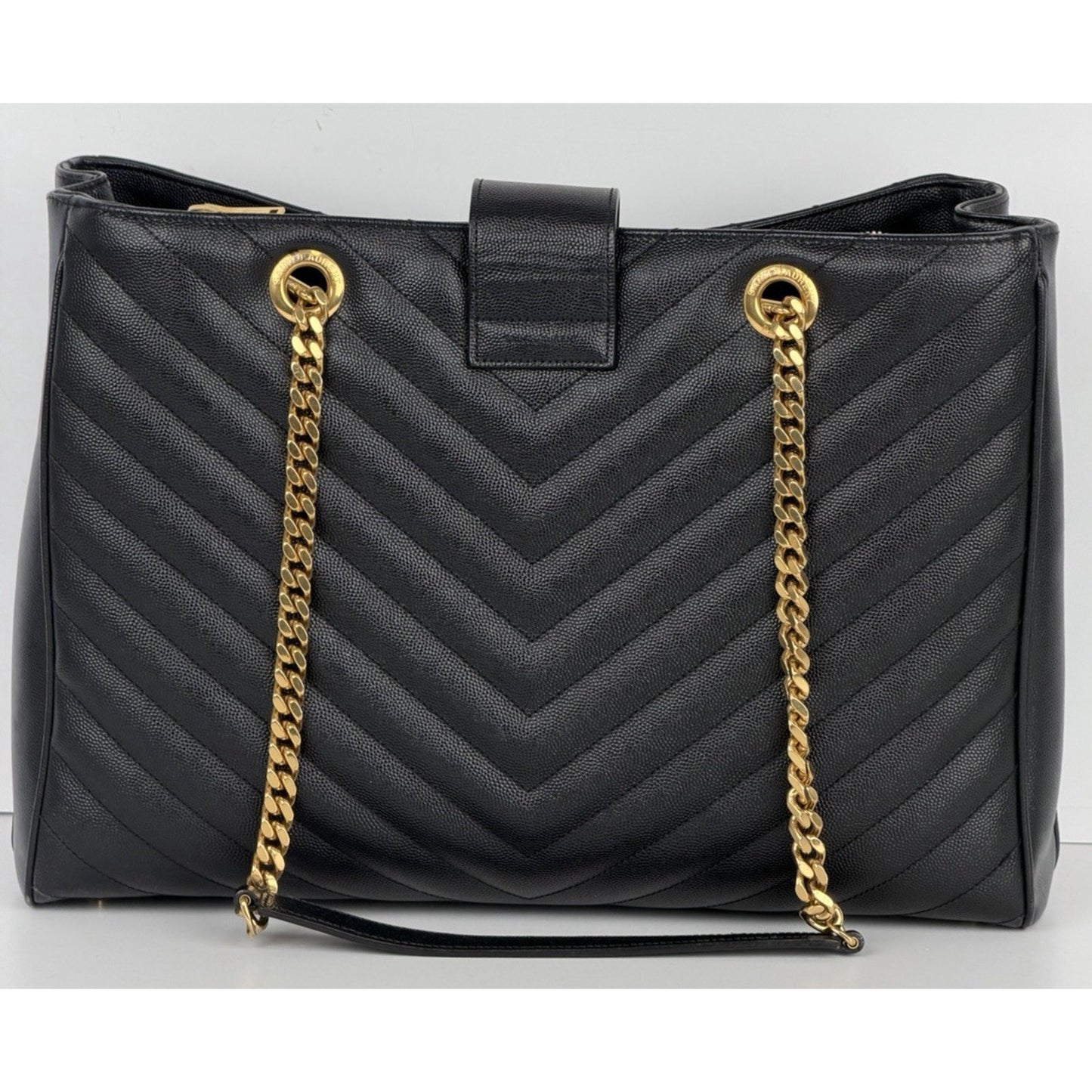 Saint Laurent Monogram Large Shopping Bag in Black Grain de Poudre Leather D9